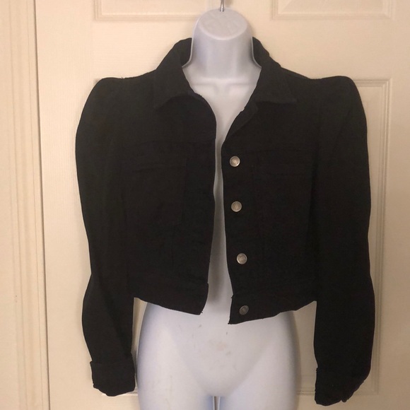 Puff Sleeve Black Denim Jean Jacket Forever 21 - Picture 1 of 16